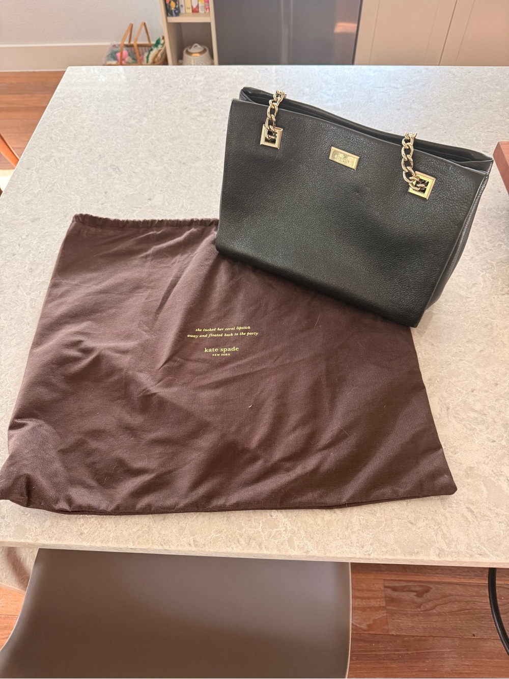 kate spade Black Leather Shoulder Bag with Gold Chain Straps - Picture 3 of 3